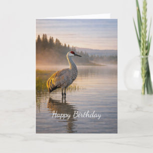 Tarjeta Fauna Grulla canadiense Escena del lago Misty Cump