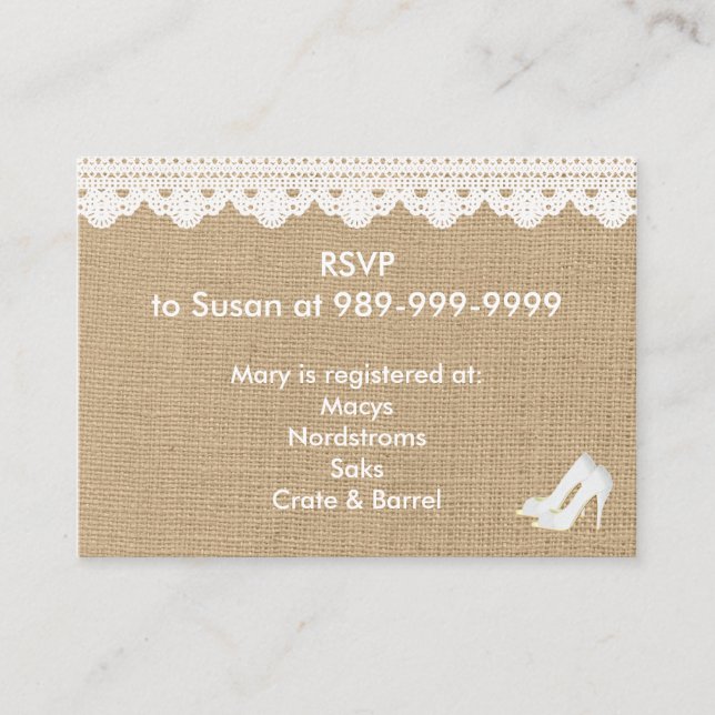 Tarjeta Faux Burlap and Lace Enclosure (Anverso)