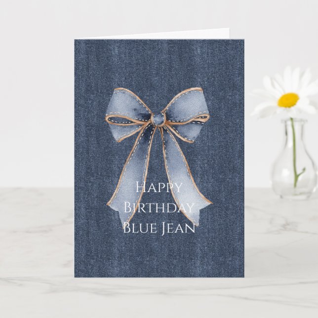 Tarjeta Faux Denim Blue Jean Bow (Planta pequeña)