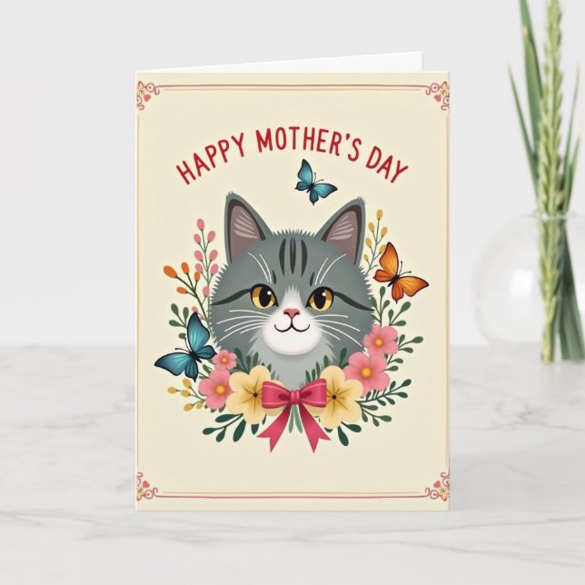 Tarjeta Faux Foil Cat Mothers Day Card (Anverso)