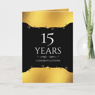 Tarjeta Faux gold 15 años aniversario del hito de los empl
