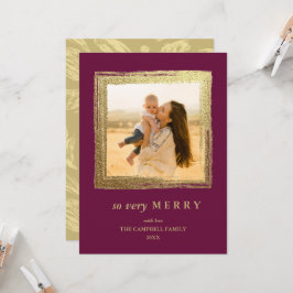 Tarjeta Faux Gold Frame Holidays Navidades Foto Borgoña