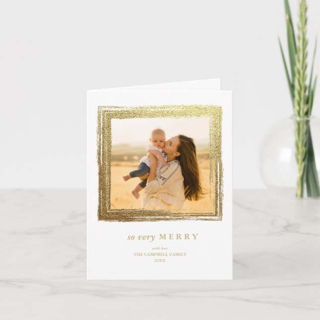 Tarjeta Faux Gold Frame Holidays Navidades Photo White (Anverso)