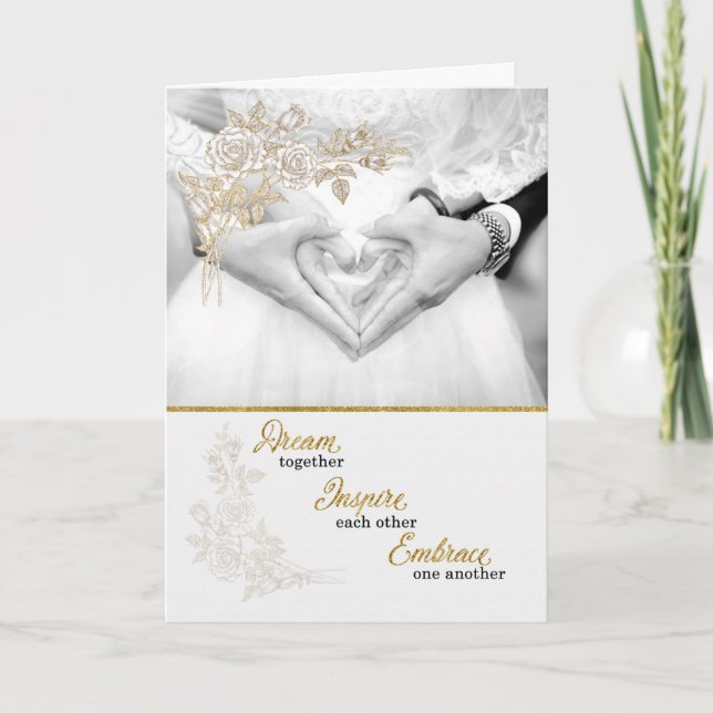 Tarjeta Faux Gold Leaf para Novia y Groom (Anverso)