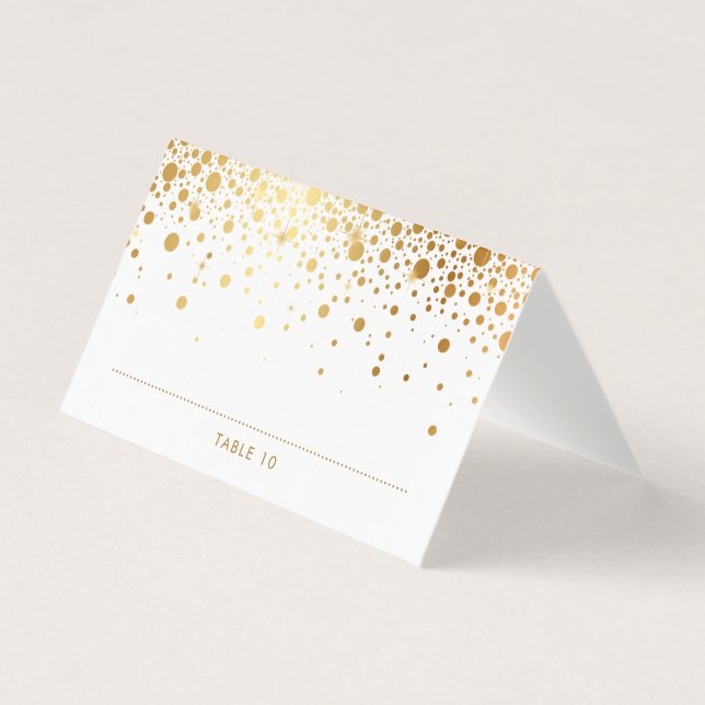 Tarjeta Faux Relieve metalizado dorado Confetti Dots Boda  (Anverso)