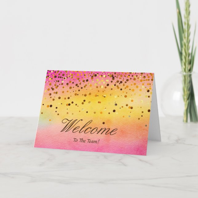 Tarjeta Faux Relieve metalizado dorado Confetti Elegantes  (Anverso)