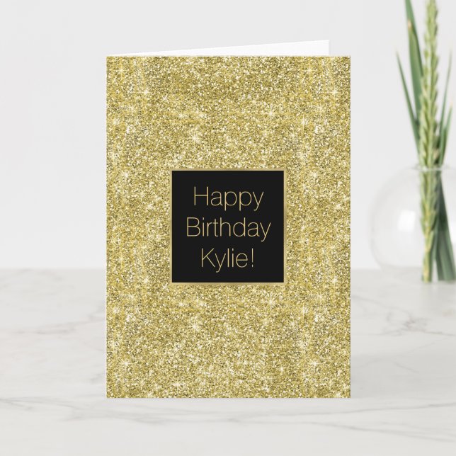 Tarjeta Faux Sparkle Gold Purpurina Cumpleaños (Anverso)