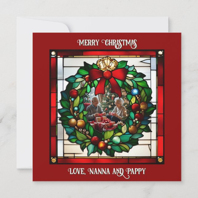 Tarjeta Faux Stained Glass Sitting Santa (Reverso)