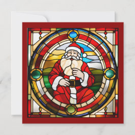 Tarjeta Faux Stained Glass Sitting Santa