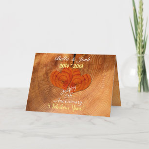 Tarjeta Faux Wooden personalizado 5º aniversario Boda