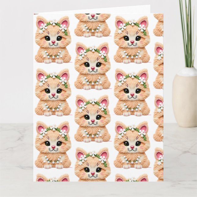 Tarjeta Faux Yarn Notch-Hook Christmas Cat – Cozy Holiday  (Anverso)