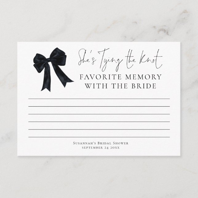 Tarjeta Favorite Memory With Bride Black Bow Bridal Shower (Anverso)
