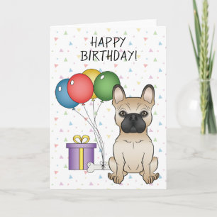 Tarjeta Fawn Bulldog francés Cartoon Dog Happy Birday