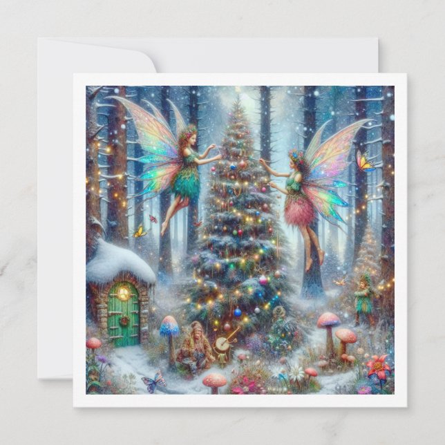 Tarjeta Fe mágica y árbol de Navidad de los elfos (Anverso)
