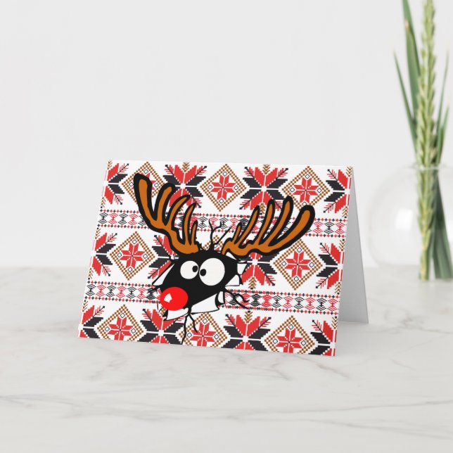 Tarjeta fea del suéter de Chrstmas - reno de (Anverso)