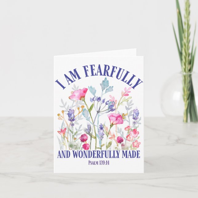 Tarjeta Fearfully And Wonderfully Made Floral Christian Bi (Anverso)