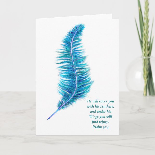 Tarjeta Feather Greeting Card Salm 91:4 (Anverso)