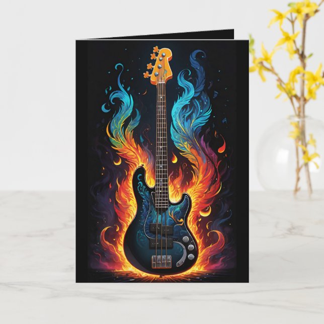 Tarjeta Feathers And Flames Electric Bass Guitar Blank (flor amarilla)