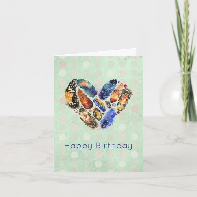 Tarjeta Feathers In A Heart Shape Happy Birthday (Anverso)