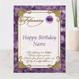 Tarjeta Febrero Amethyst Birthstone Cumpleaños 8.5x11