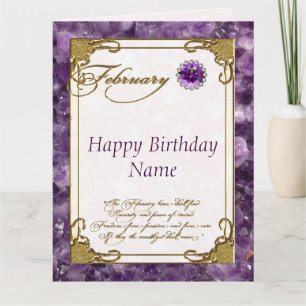 Tarjeta Febrero Amethyst Birthstone Cumpleaños 8.5x11