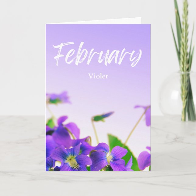 Tarjeta Febrero Violeta Púrpura Nacimiento Mes Flor Cumple (Anverso)
