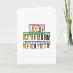 Tarjeta February 14th Birthday Cute Cartoon Cats