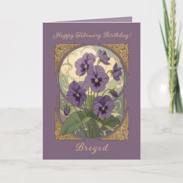 Tarjeta February Birth Flower Violet Viola Art Nouveau Sty