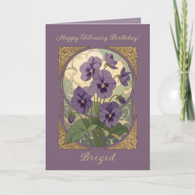 Tarjeta February Birth Flower Violet Viola Art Nouveau Sty (Anverso)