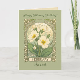 Tarjeta February Birthday Primrose Flowers Art Nouveau Sty