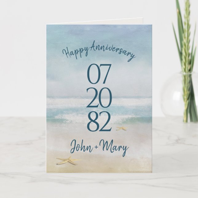 Tarjeta Fecha boda en Ocean Watercolor (Anverso)