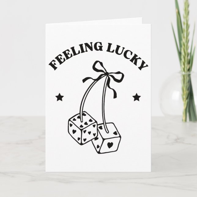 Tarjeta Feeling Lucky Retro Dice Valentine Cute Hearts Rib (Anverso)