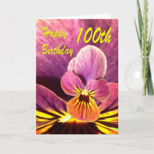 Tarjeta Felices 100 años de flor Pansy