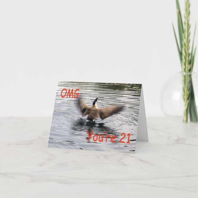 Tarjeta Felices 21 cumpleaños con aleteo de ganso (Anverso)
