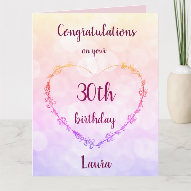 Tarjeta Felices 30 Años Personalizados (Anverso)