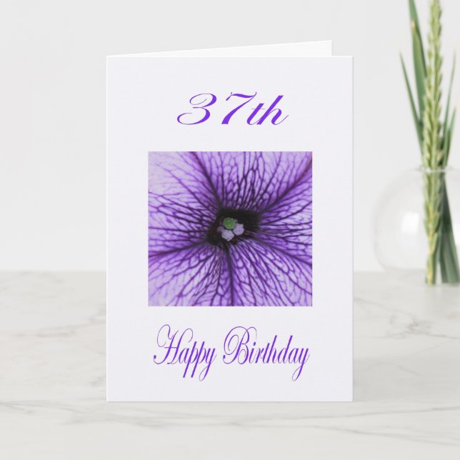 Tarjeta Felices 37 años, violeta flor (Anverso)