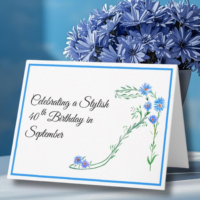 Tarjeta Felices 40 de Septiembre Flores de Aster Azul (Subido por el creador)