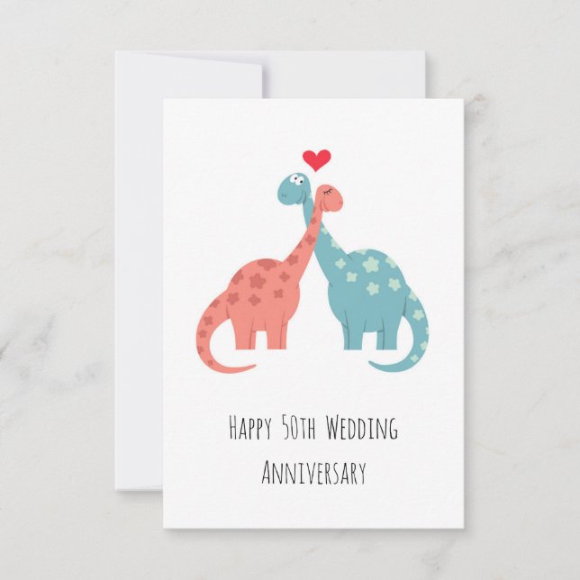 Tarjeta Felices 50 años de Boda Dinosaurios (Anverso)