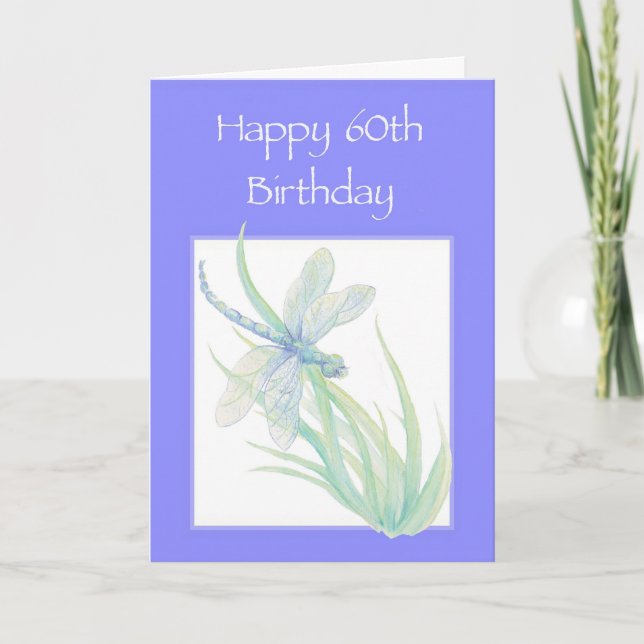 Tarjeta Felices 60 Años Naturaleza de la Dragonfly acuarel (Anverso)