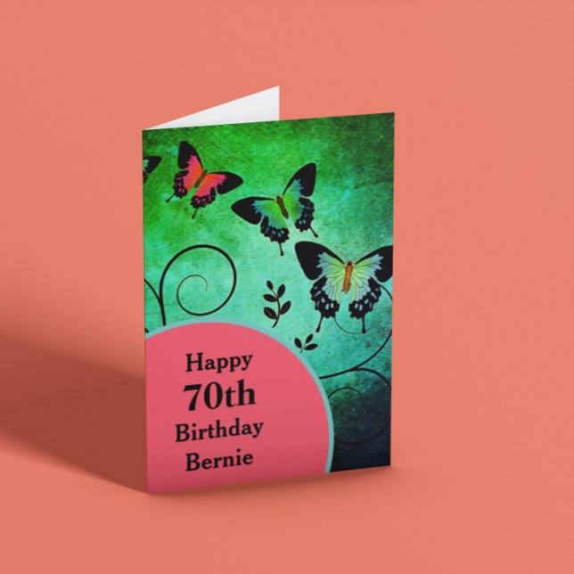 Tarjeta Felices 70 años Mariposa verde personalizable (Subido por el creador)