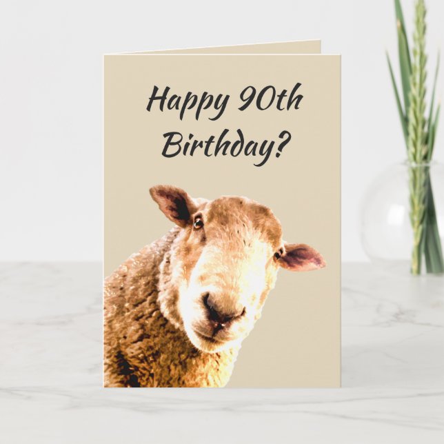 Tarjeta Felices 90 años Humor animal ovino gracioso (Anverso)