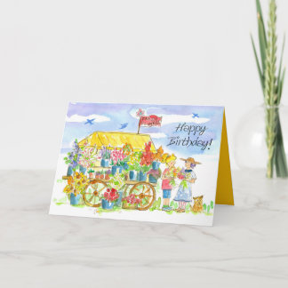 Tarjeta Felices amigos de cumpleaños flor Carro cachorro p