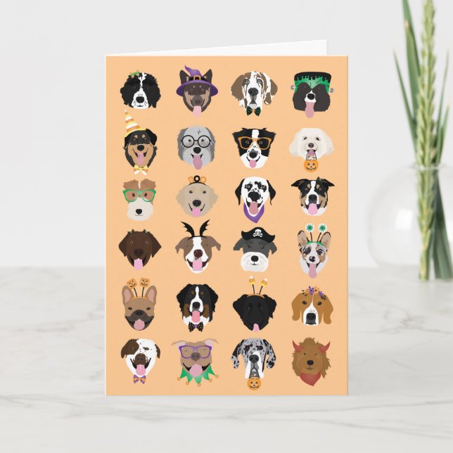 Tarjeta Felices caras de perro de Halloween (Anverso)