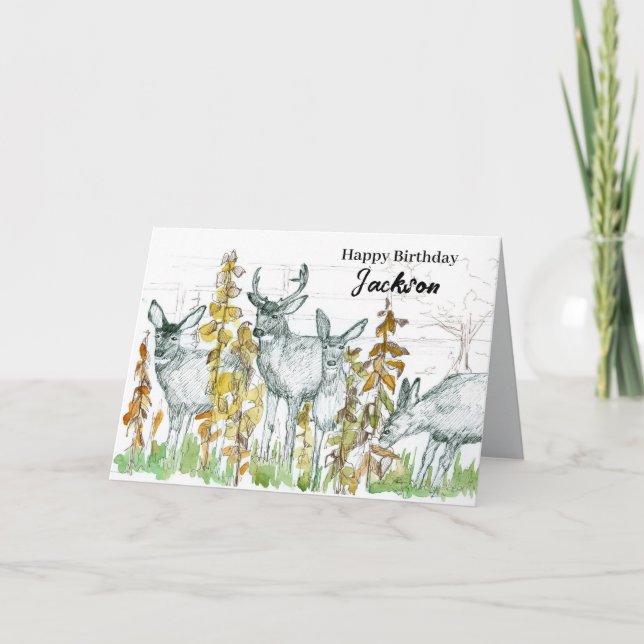 Tarjeta Felices caza de cumpleaños y vida salvaje de cierv (Anverso)