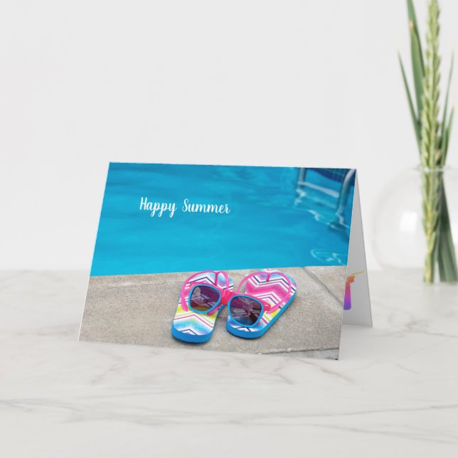 Tarjeta Felices chanclas veraniegas en la piscina (Anverso)