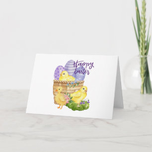 Tarjeta Felices chicles de pascua y cesta de huevos de pas