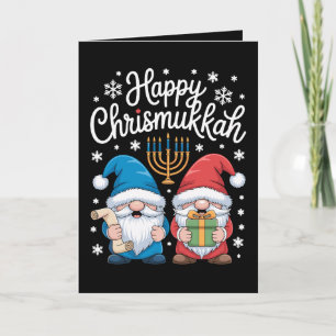 Tarjeta Felices Chrismukkah Gnomos Menorá Janucá Navidad