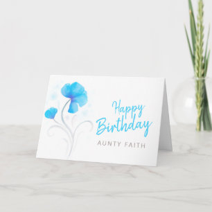 Tarjeta Felices cumpleaños acuarela color azul flores esti