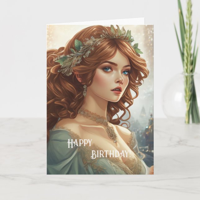 Tarjeta Felices cumpleaños Art Nouveau Beauty No.5 (Anverso)