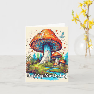 Tarjeta Felices cumpleaños que brotan hongos forestales